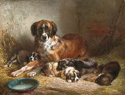 Benno Adam Bernese Mountain Dog and Her Pups Sweden oil painting artist